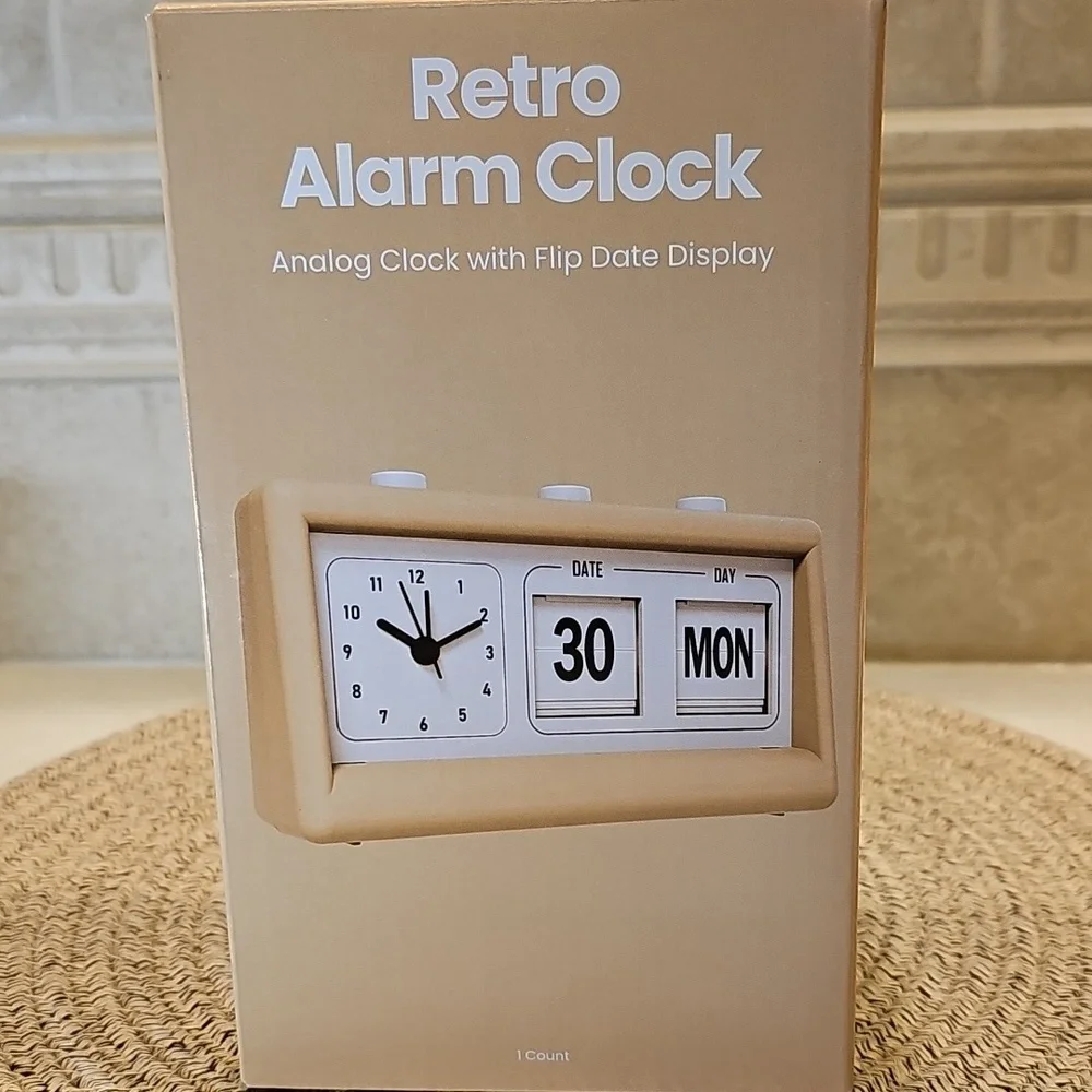 Retro Alarm Clock With Flip Date Display Calendar In Tan Color